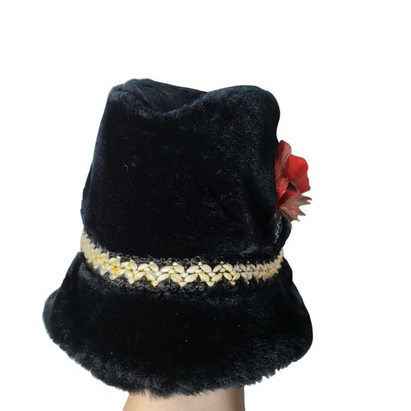 Vintage Trav'ler Country Gentleman Faux Fur Hat Medium Union Made Red Feather - Picture 3 of 7